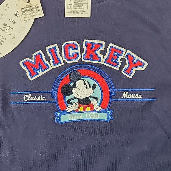 Walt Disney Mickey Mouse T-Shirt Kids Small Size 6 Blue Embroidered Cotton Tee - Picture 3 of 11